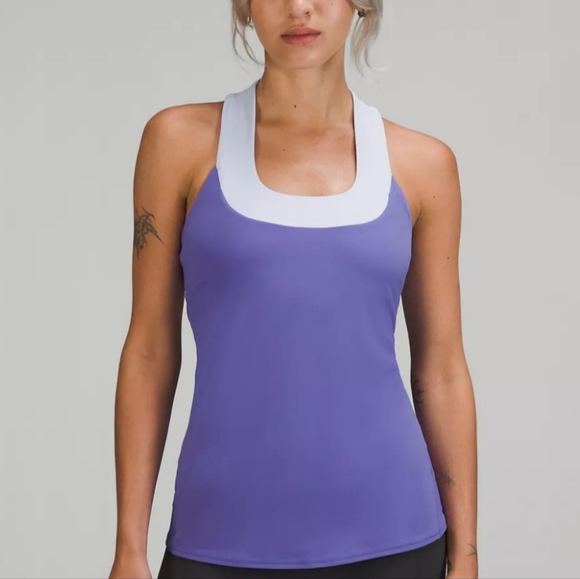 Lululemon Throwback Scoop Neck Tank Top sz 8 Grey Black and White stripes - Picture 7 of 8